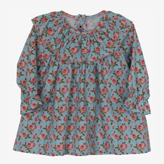 Blue blouse with roses and a collar