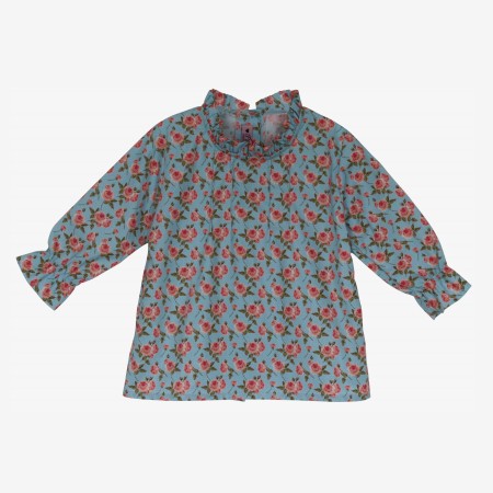 Blue alley blouse with roses