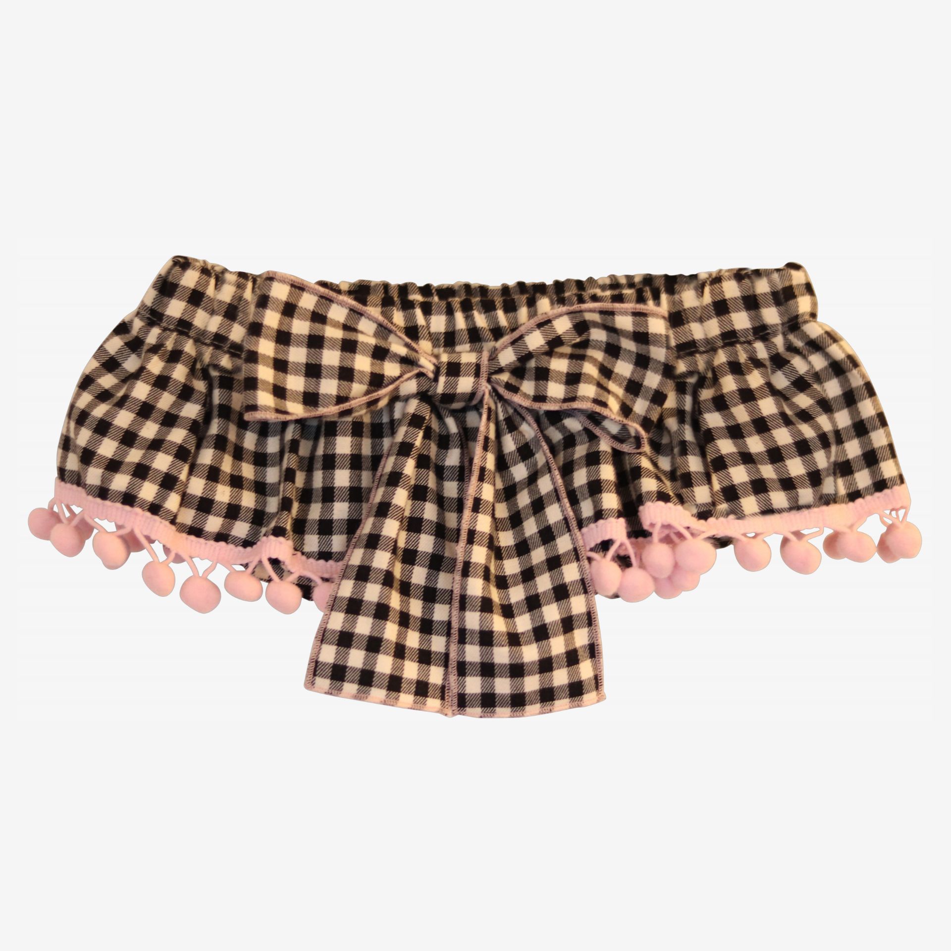 Black and off-white square bloomer with pink pompom.