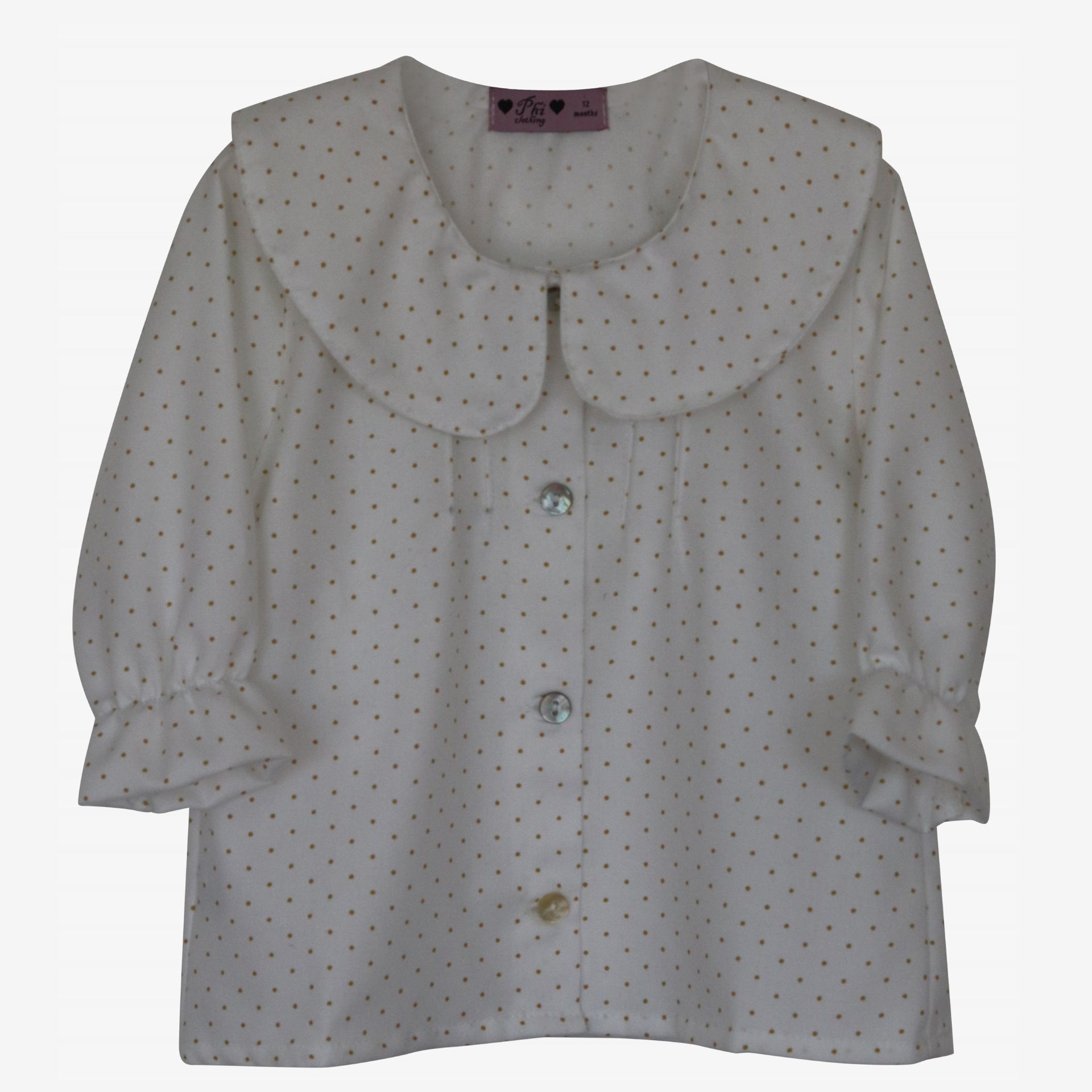 Ivory blouse with burnt yellow spots.