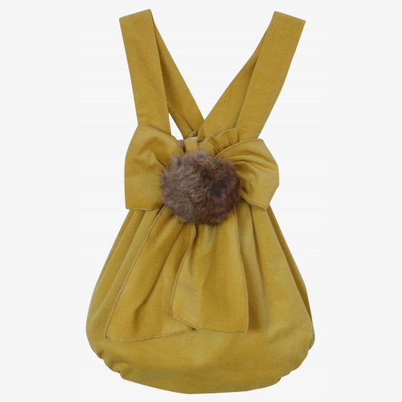 Yellow corduroy romper with pompom 