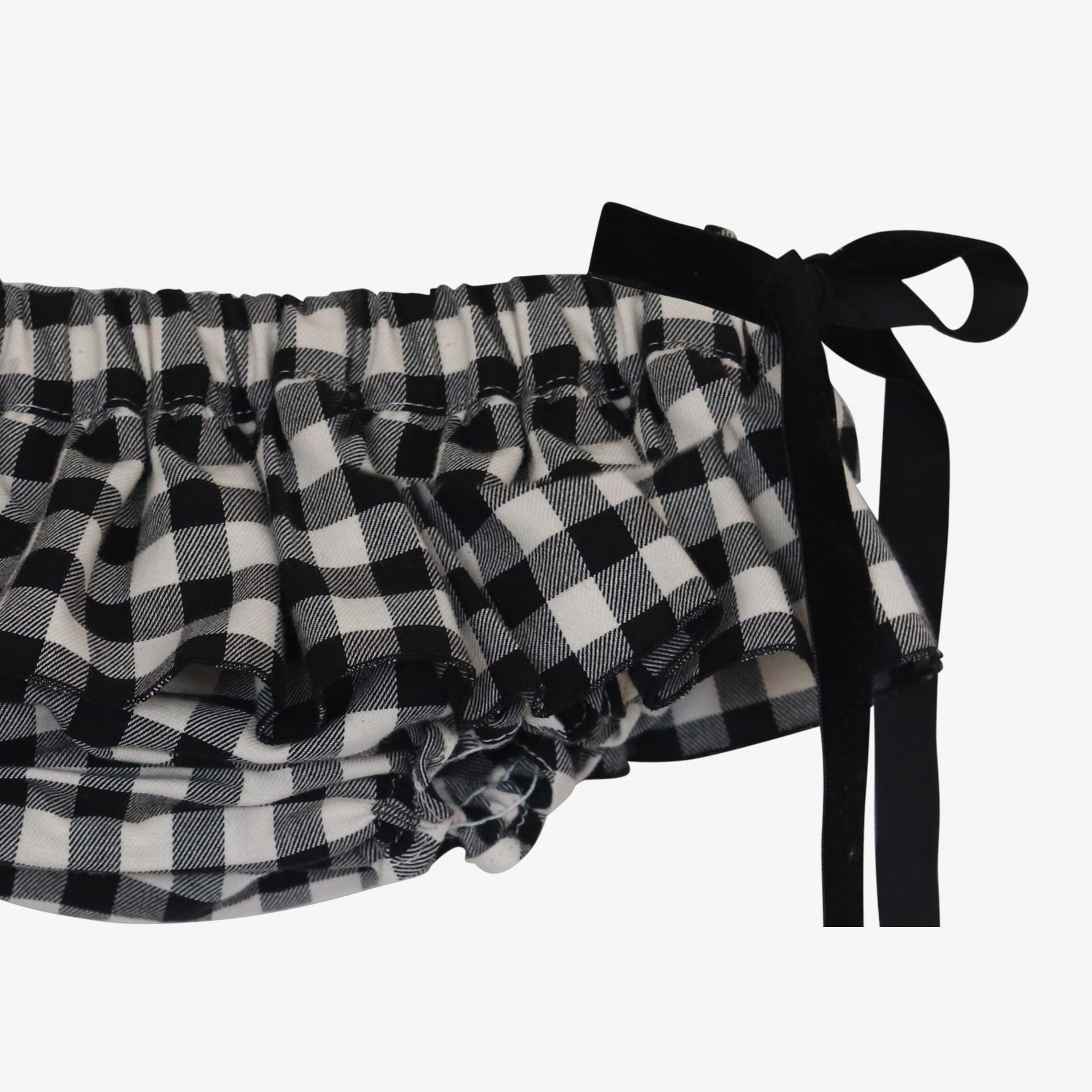 Bloomer carrée noire et blanc cassé avec des nœuds en velours noir.