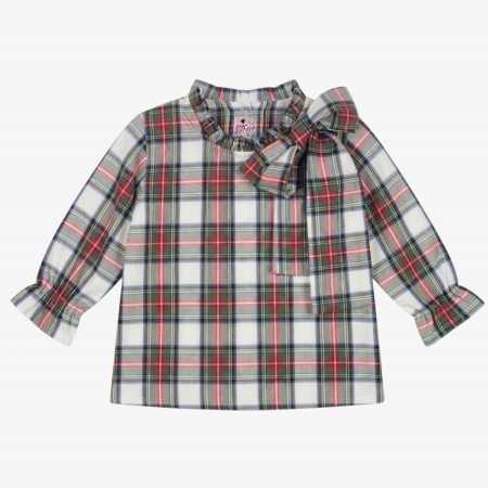 Off-white and red plaid blouse