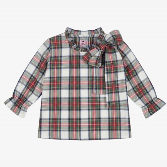 Off-white and red plaid blouse