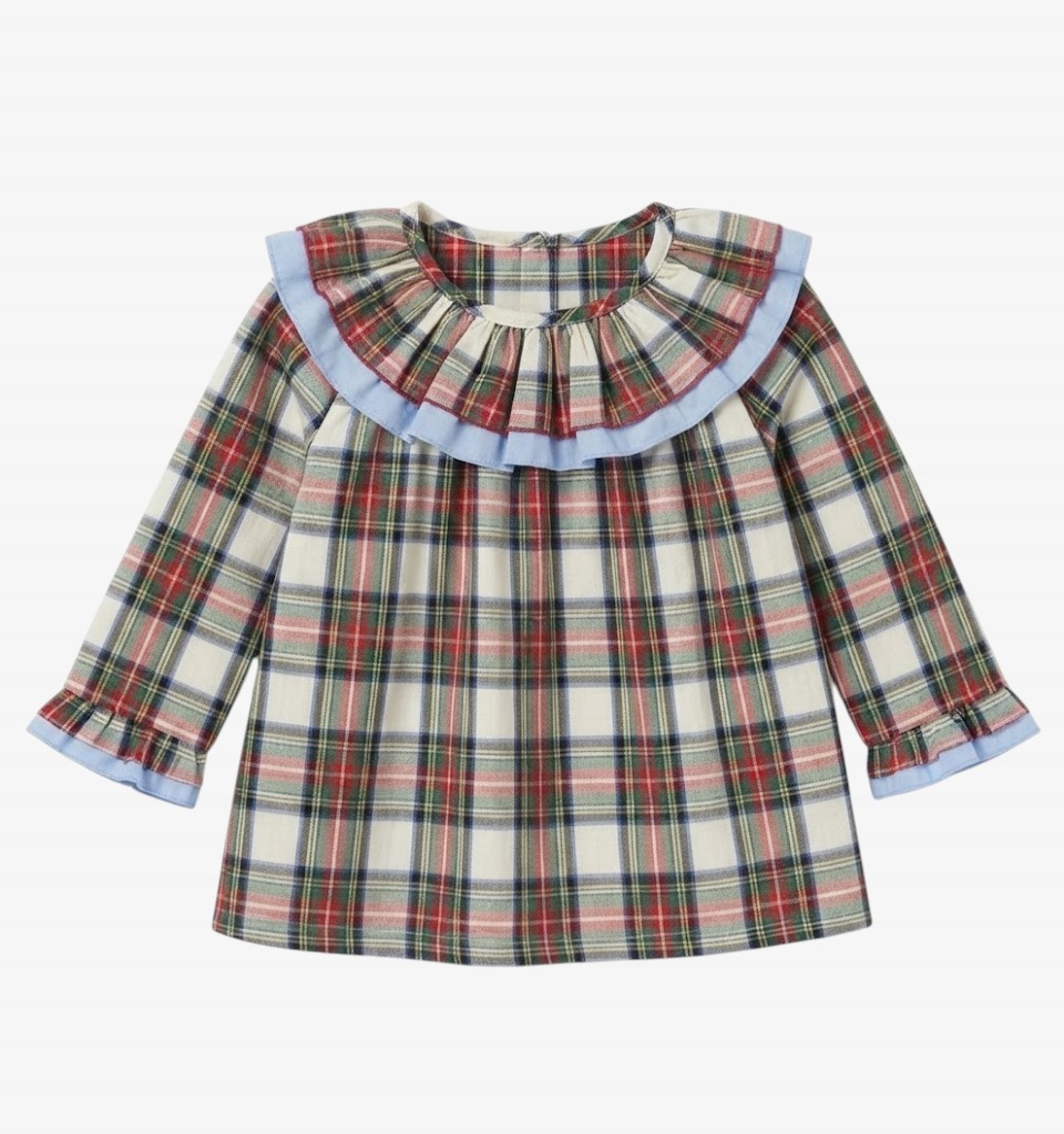 Red and cream plaid blouse with double collar.