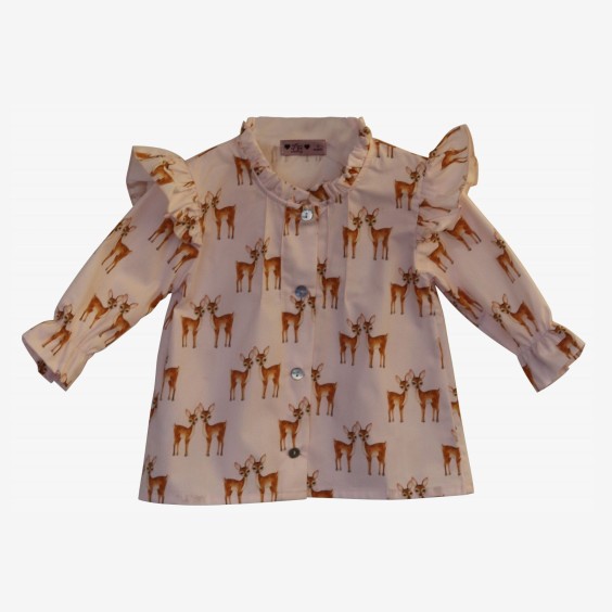 Pink blouse with deer print. Pink blouse with deer print.