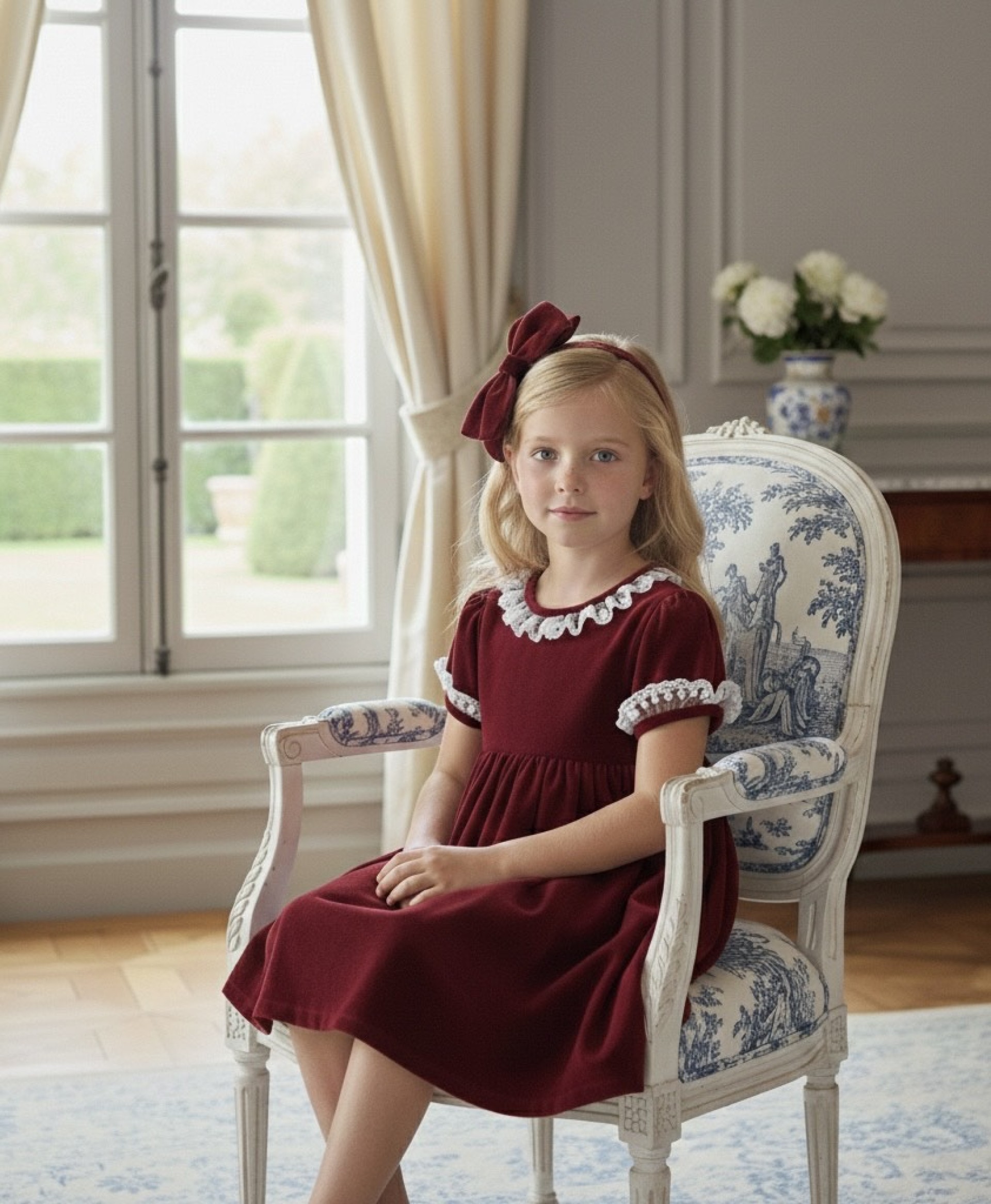 Bordeaux velvet dress with tulle