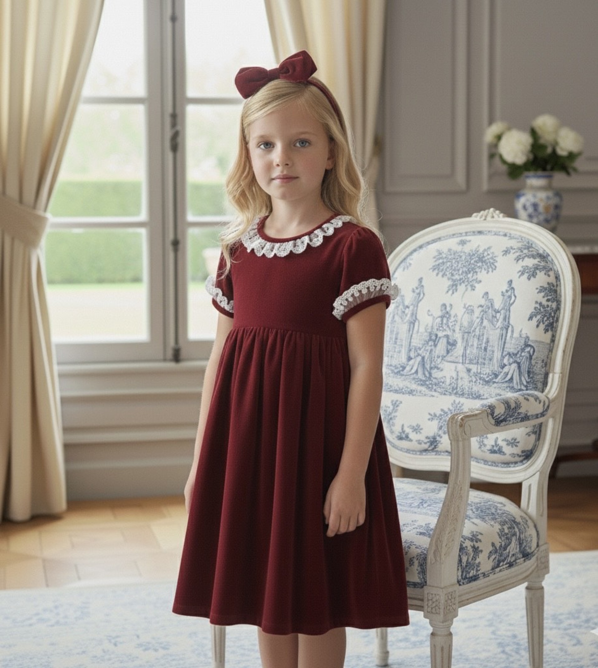 Bordeaux velvet dress with tulle
