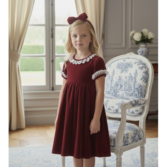 Bordeaux velvet dress with tulle