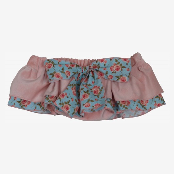 Pink velvet bloomer with two ruffles
