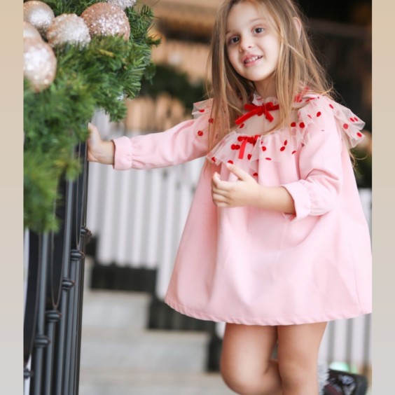 Robe en velours rose avec tulle