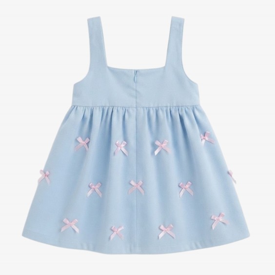 Vestido veludo azul beb� com la�os rosa