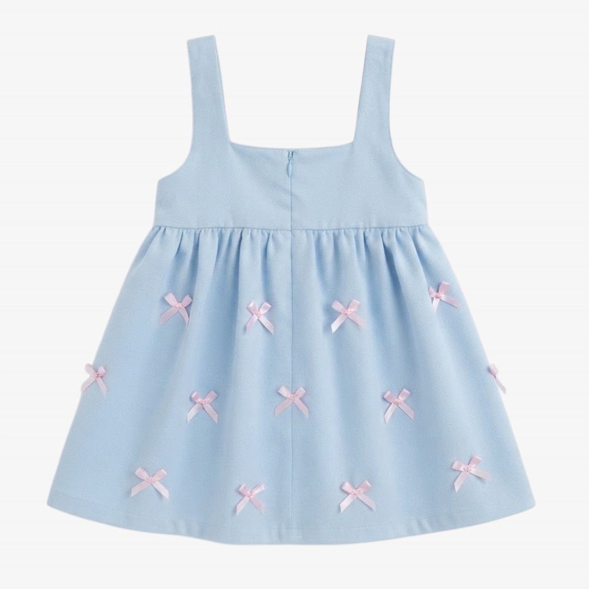 Vestido veludo azul bebé com laços rosa