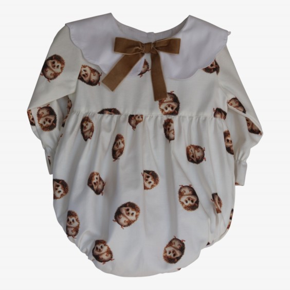 Ivory romper with hedgehogs