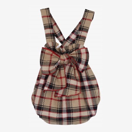 Cream plaid romper with a bow Cream plaid romper with a bow
