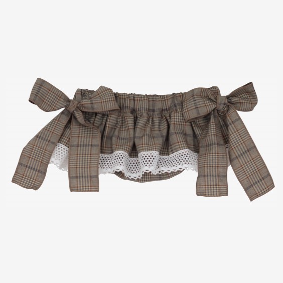 Brown checkered bloomer with lace. 