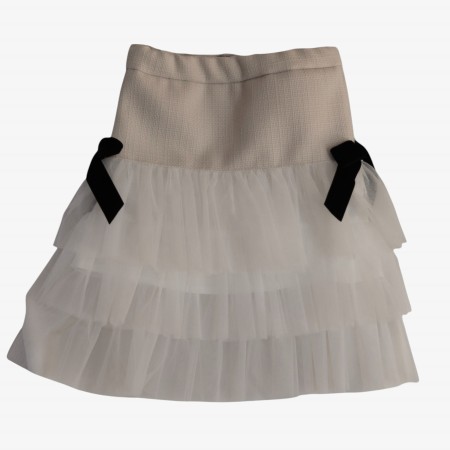 Saia cru com la�os de veludo preto