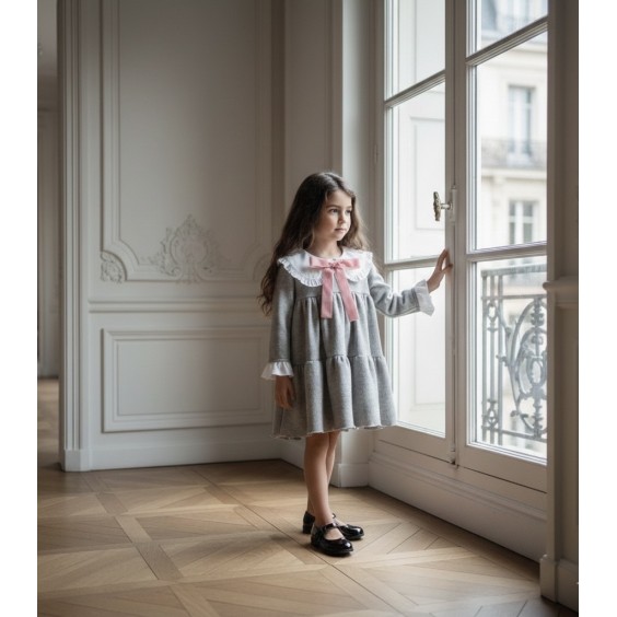 Grey dress with pink bow