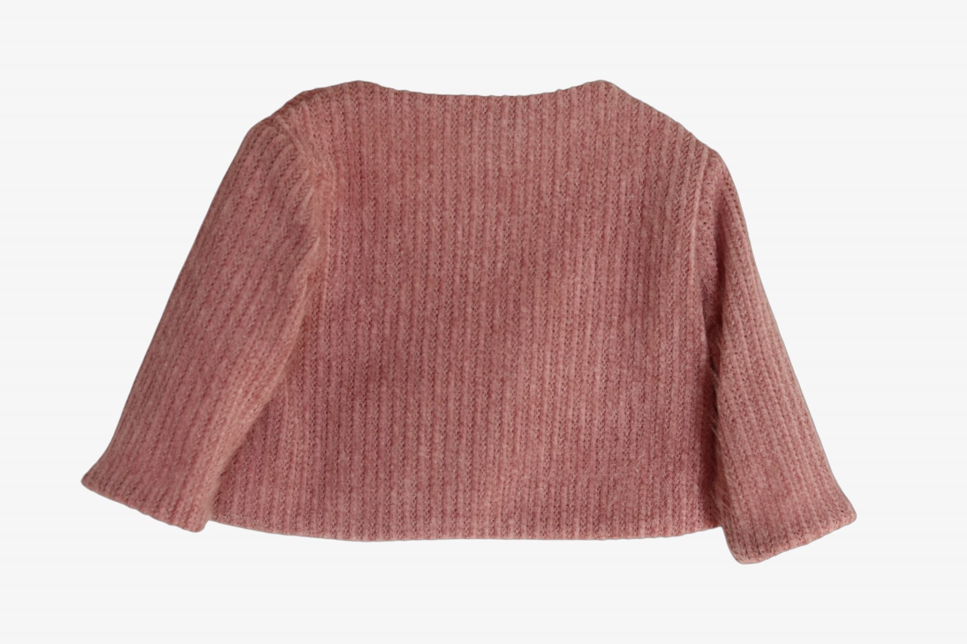 Pink jersey cardigan with bordeaux bows