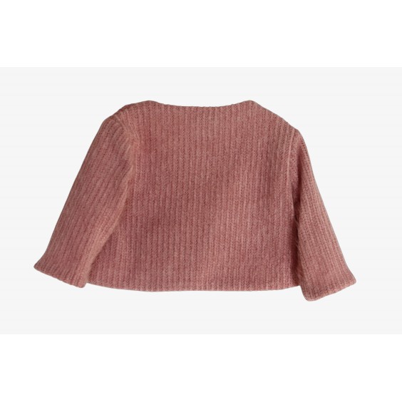 Pink jersey cardigan with bordeaux bows