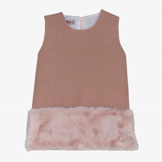 Robe en tweed saumon avec fourrure
