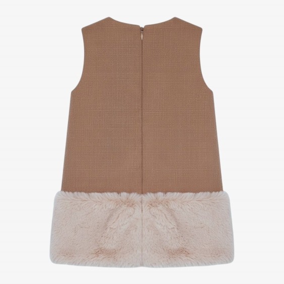 Robe en tweed saumon avec fourrure