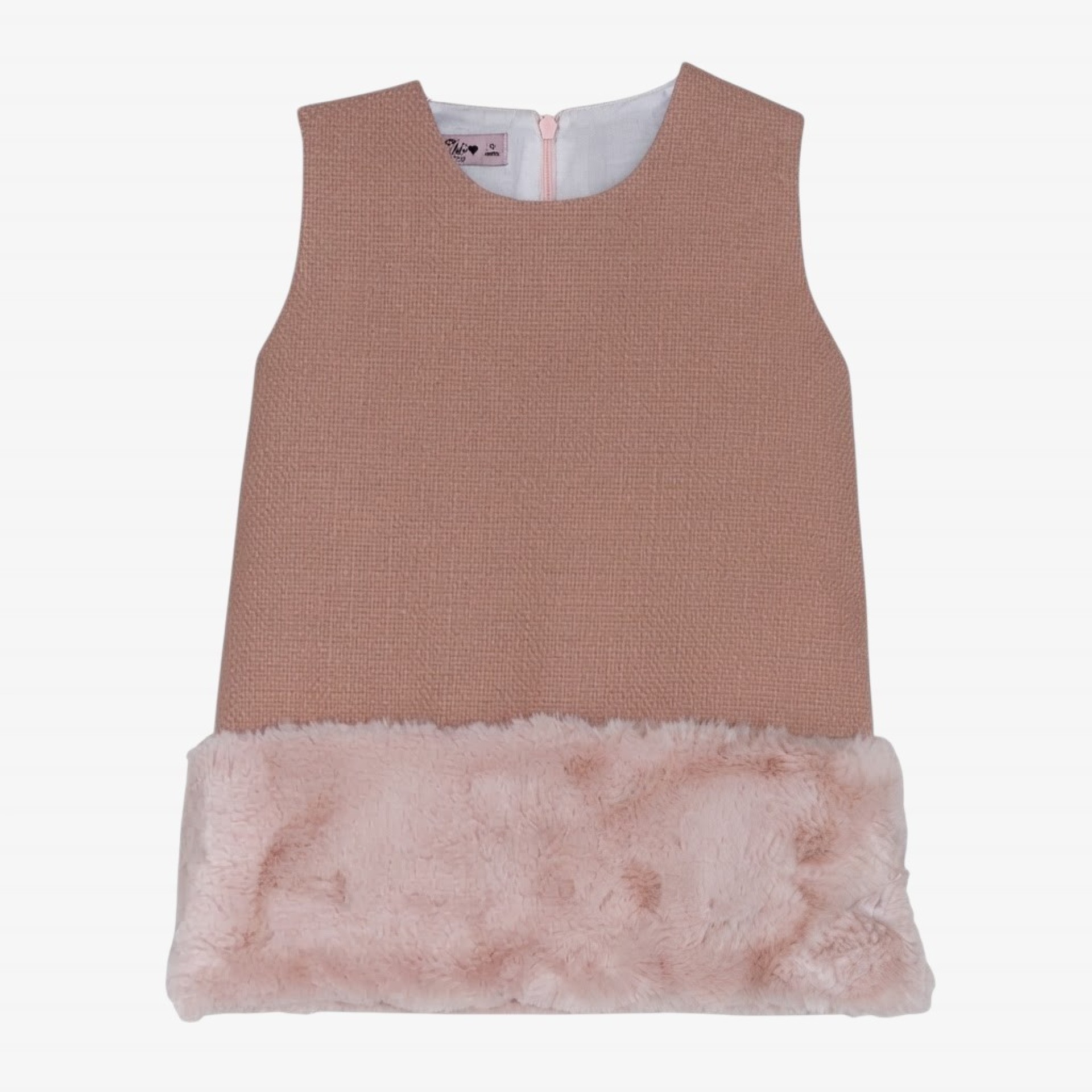 Robe en tweed saumon avec fourrure