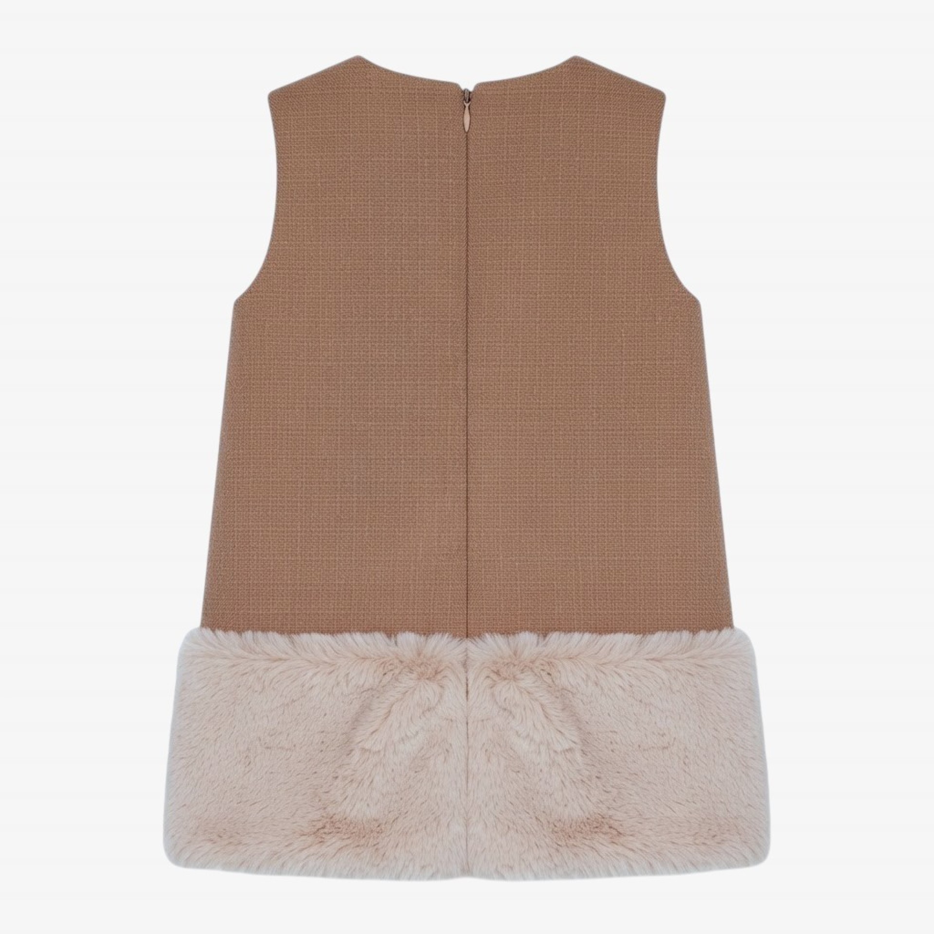 Robe en tweed saumon avec fourrure