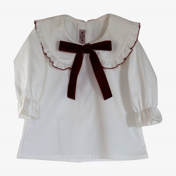 Viela raw blouse with burgundy bow