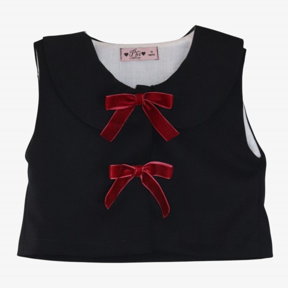 Blue vest with burgundy bows