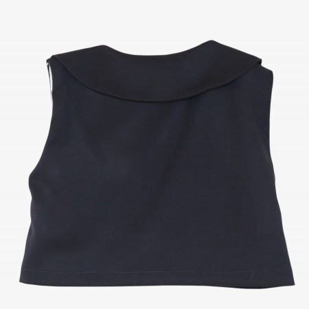 Blue vest with burgundy bows