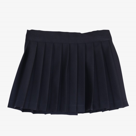 Blue pleated skirt with burgundy bows