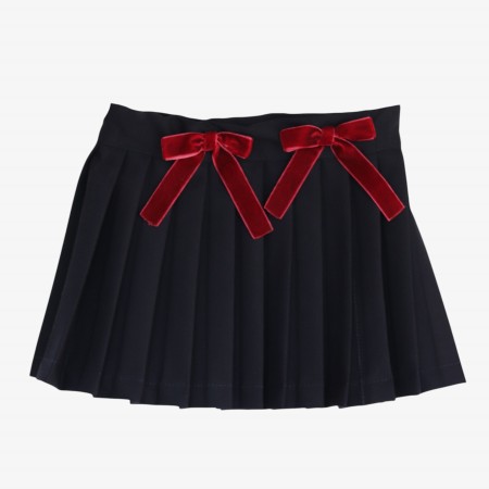 Blue pleated skirt with burgundy bows