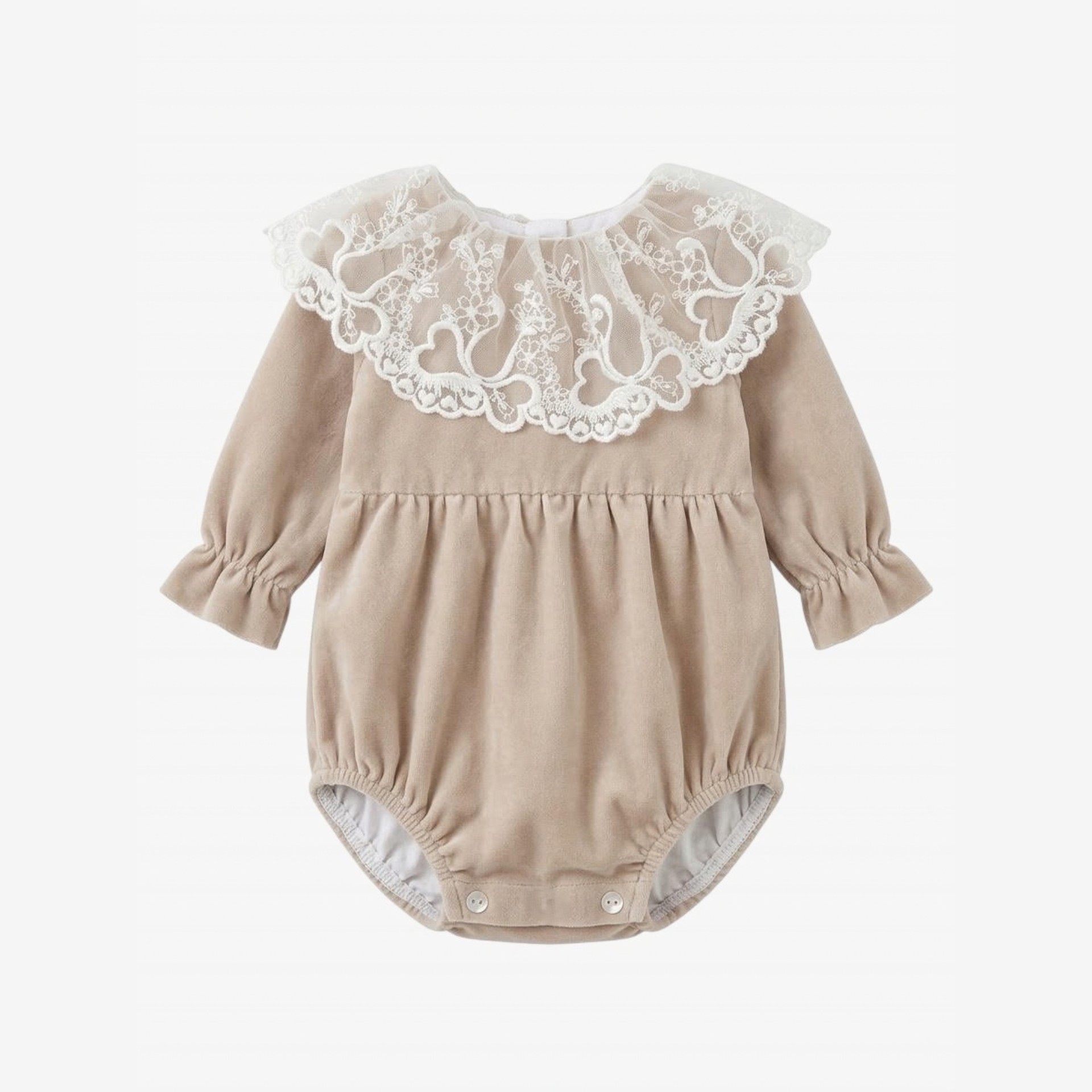 Beige velvet long sleeve romper