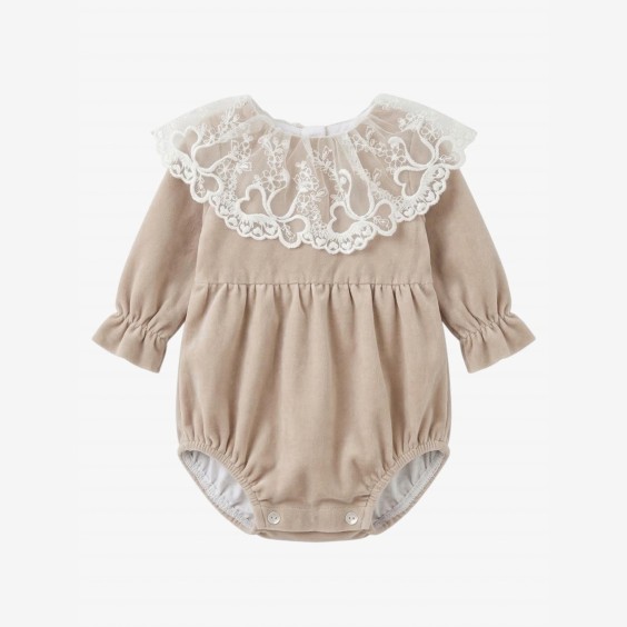 Beige velvet long sleeve romper