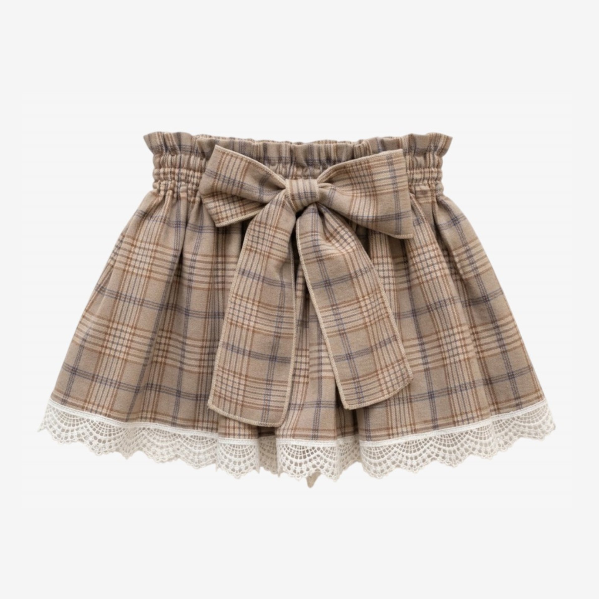 Brown plaid skirt with bow