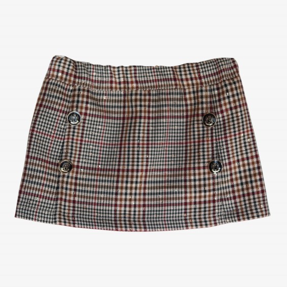 Cream and burgundy plaid skirt