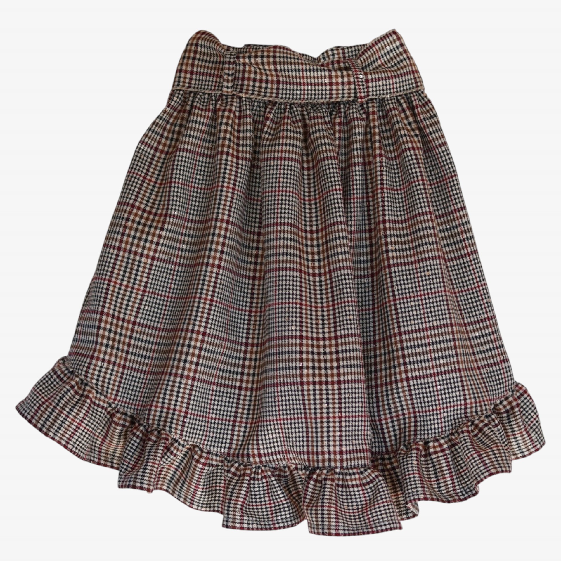 Cream and burgundy plaid skirt