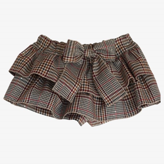 Cream and burgundy checkered skort