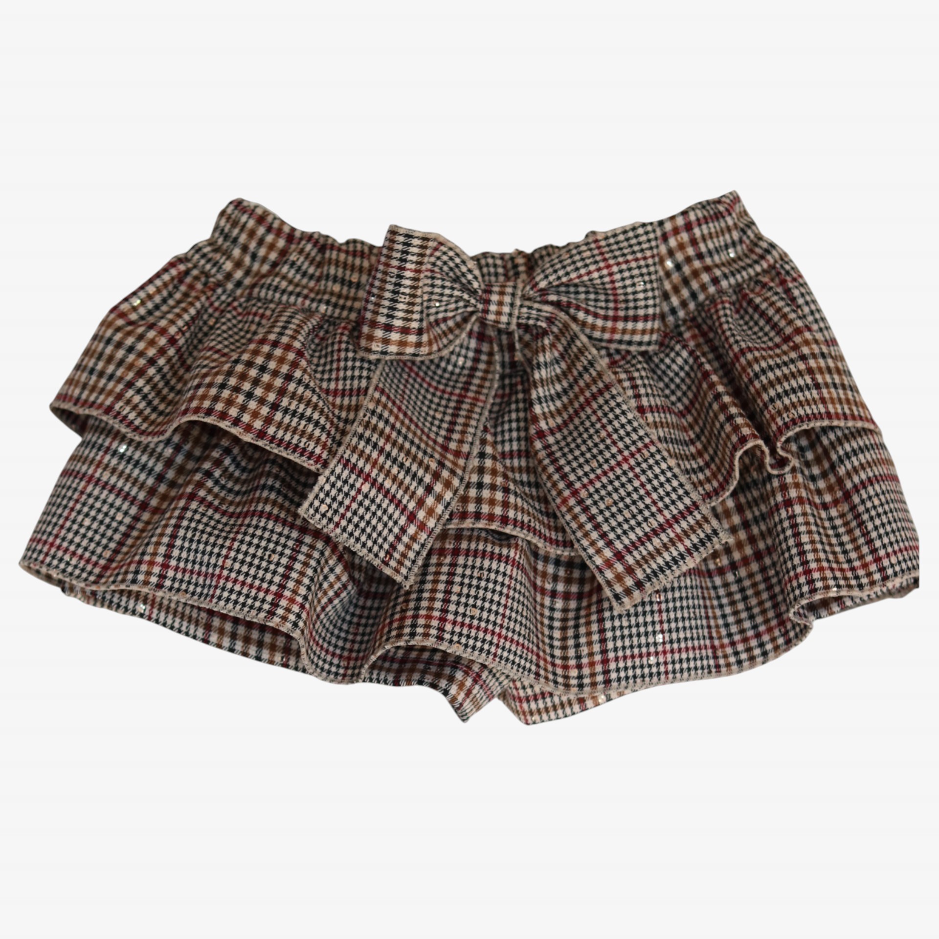 Cream and burgundy checkered skort
