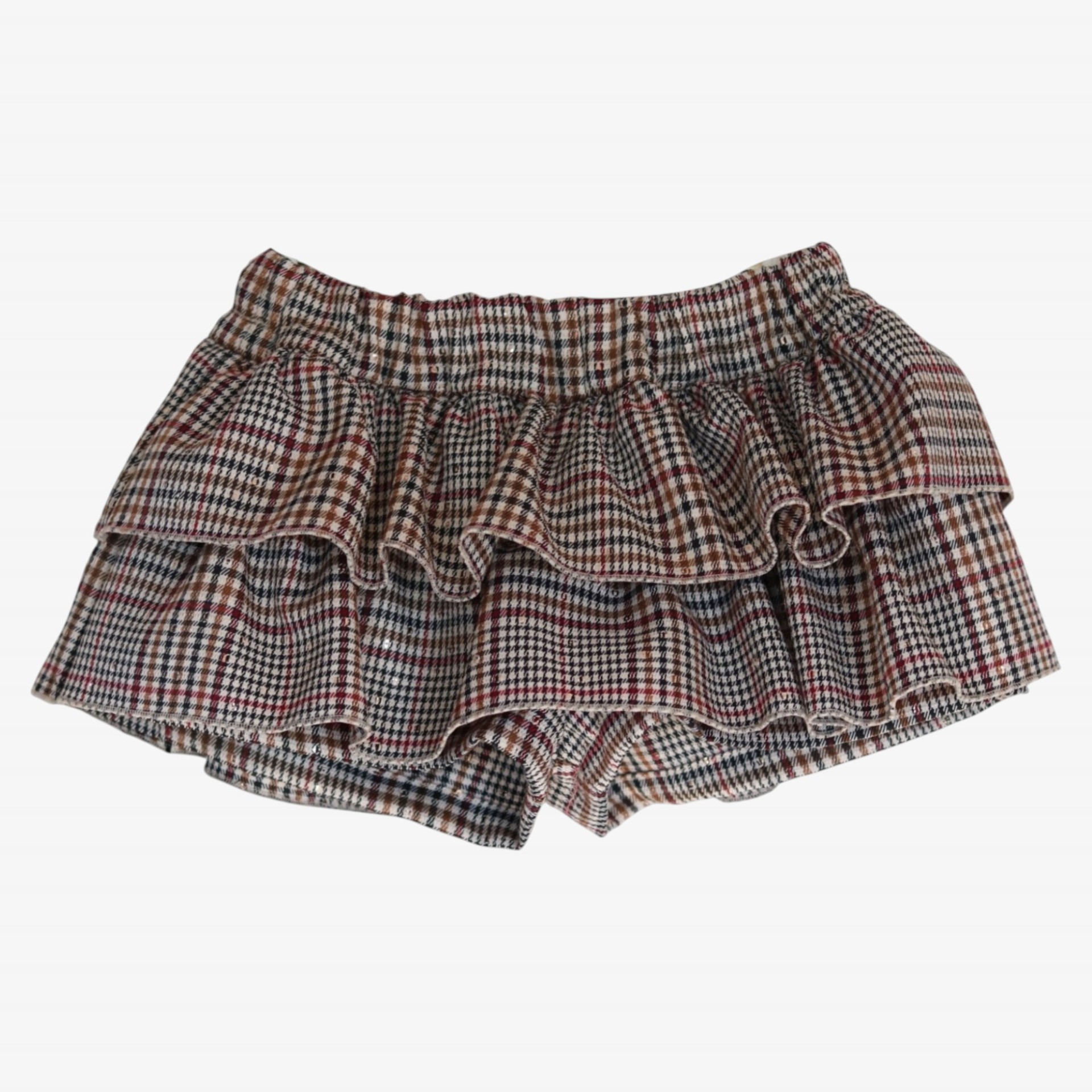 Cream and burgundy checkered skort