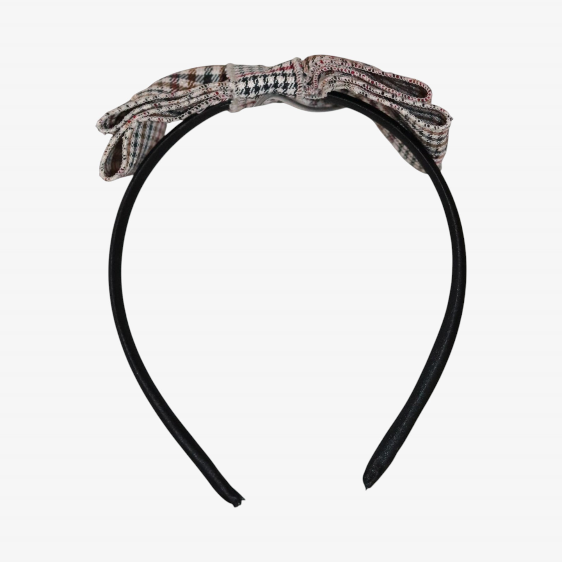 Cream and burgundy checkered headband