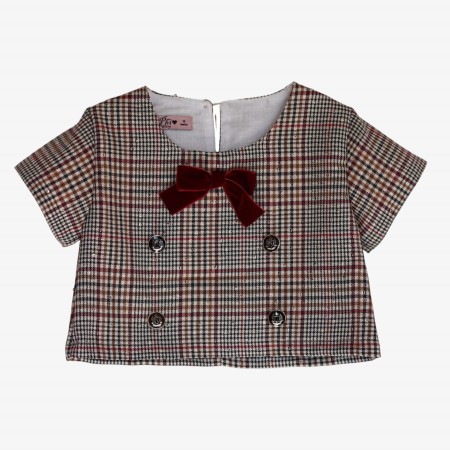 Cream and burgundy plaid blouse with sequins Cream and burgundy plaid blouse with sequins