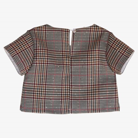Cream and burgundy plaid blouse with sequins Cream and burgundy plaid blouse with sequins