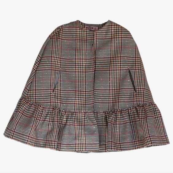 Cream and burgundy checkered cape with sequins