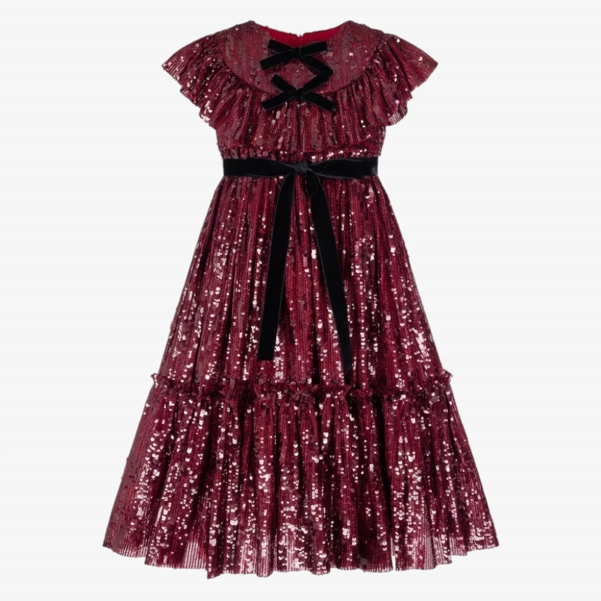 Robe bordeaux à sequins et nœuds