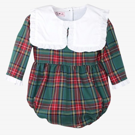 Cute green plaid romper with white collars