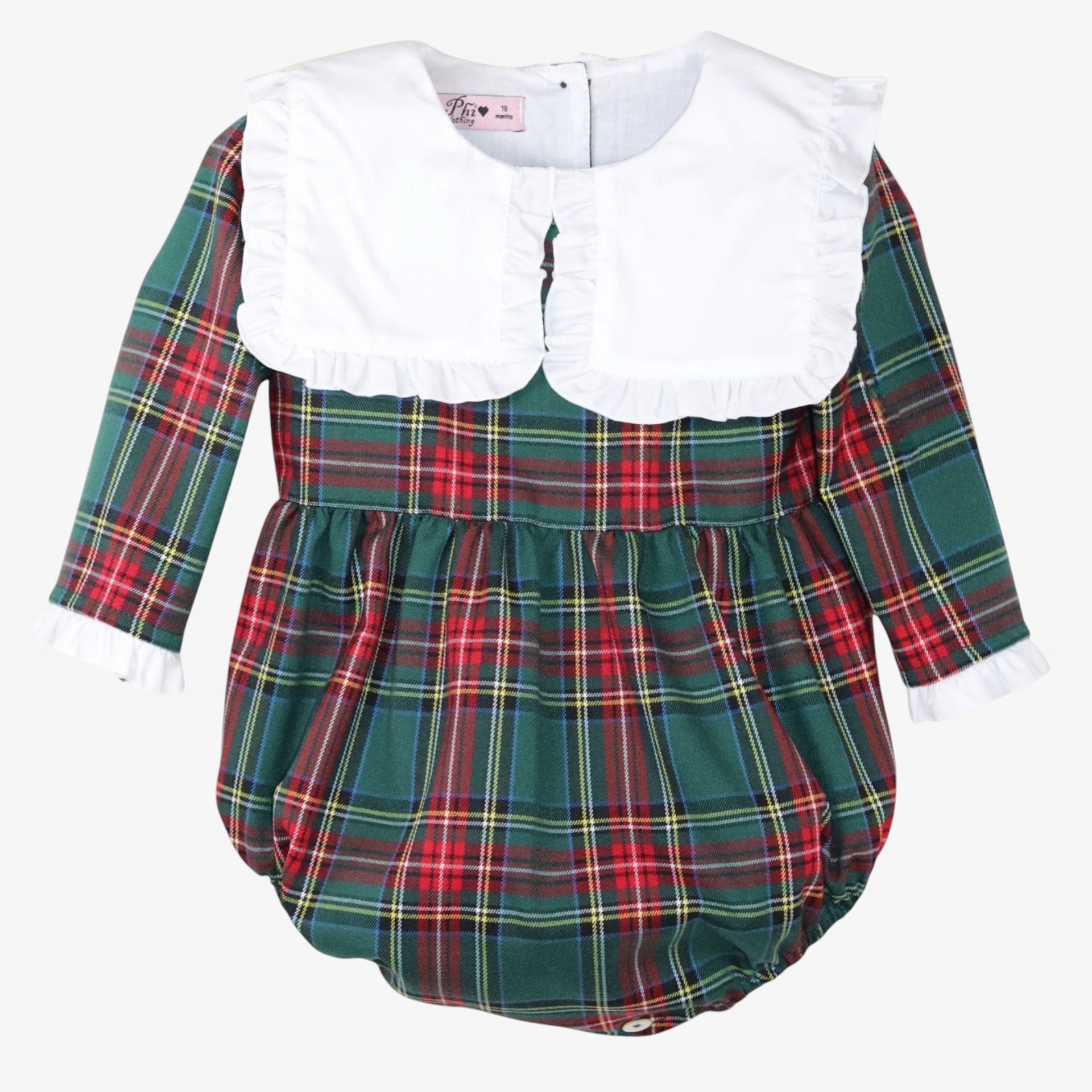 Cute green plaid romper with white collars