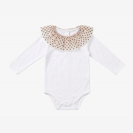 Body/T-shirt col tule � pois noirs