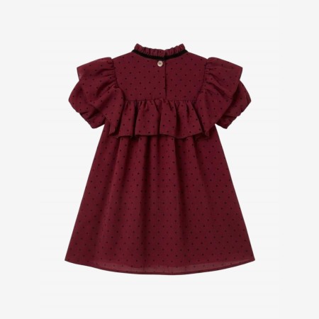Vestido voile bordeaux com pintas pretas Vestido voile bordeaux com pintas pretas